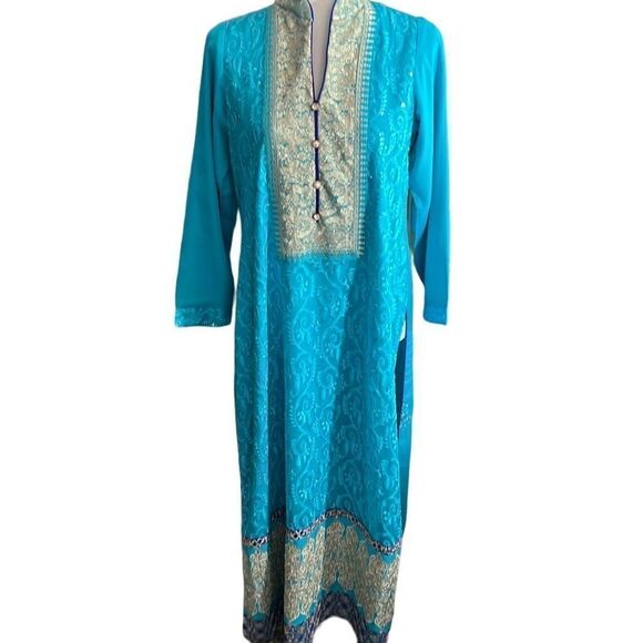 Rita’s Saharan Women's 3-Piece Embroidered Sequins Pakistani Slit Suit Blue Medi - Picture 5 of 10